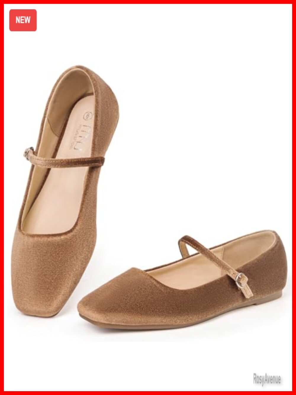 Square Toe Mary Jane Flats Faux Leather Adjustable Strap Office Work